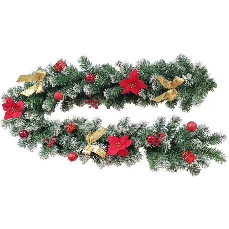 MagicHome karácsonyi füzér, díszített, piros, 180 cm