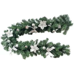 MagicHome karácsonyi füzér, díszített, ezüst, 180 cm