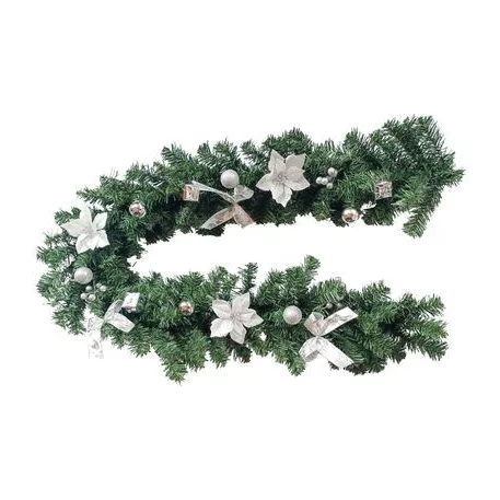 MagicHome karácsonyi füzér, díszített, ezüst, 180 cm