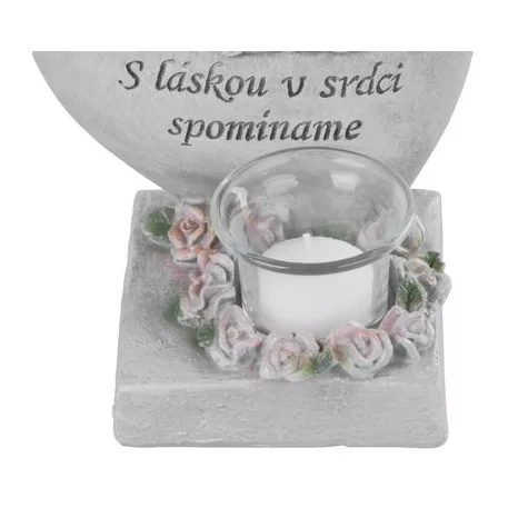 Dekoráció MagicHome, Szív angyalkákkal, polirezin, sírra, 15,5x12x17,5 cm