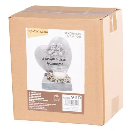 Dekoráció MagicHome, Szív angyalkákkal, polirezin, sírra, 15,5x12x17,5 cm