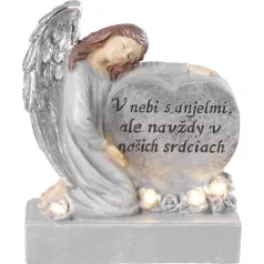   MagicHome dekoráció, Angyal szívvel, polirezin, napelem, sírra, 17,5x9,5x20 cm