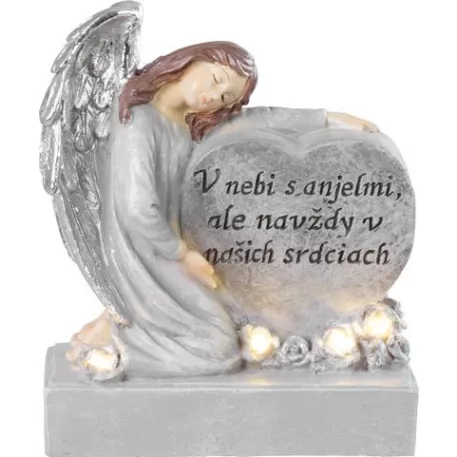 MagicHome dekoráció, Angyal szívvel, polirezin, napelem, sírra, 17,5x9,5x20 cm