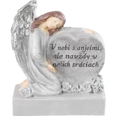   MagicHome dekoráció, Angyal szívvel, polirezin, napelem, sírra, 17,5x9,5x20 cm