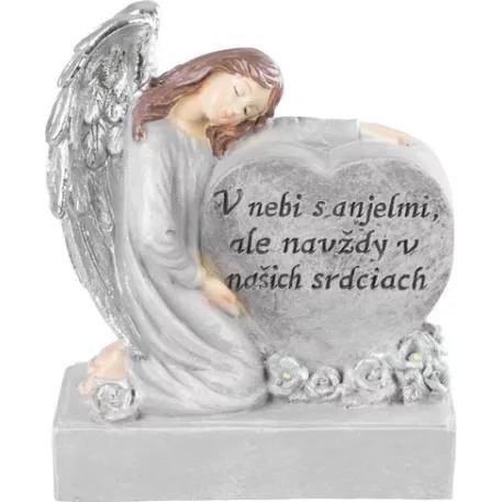 MagicHome dekoráció, Angyal szívvel, polirezin, napelem, sírra, 17,5x9,5x20 cm