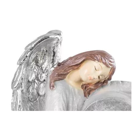 MagicHome dekoráció, Angyal szívvel, polirezin, napelem, sírra, 17,5x9,5x20 cm