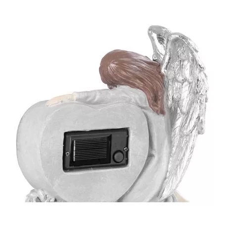 MagicHome dekoráció, Angyal szívvel, polirezin, napelem, sírra, 17,5x9,5x20 cm