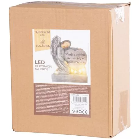 MagicHome dekoráció, Angyal szívvel, polirezin, napelem, sírra, 17,5x9,5x20 cm