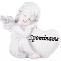   Dekoráció MagicHome, Angyal szívvel, polirezin, sírhoz, 8,5x7,5x11,8 cm