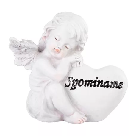 Dekoráció MagicHome, Angyal szívvel, polirezin, sírhoz, 8,5x7,5x11,8 cm