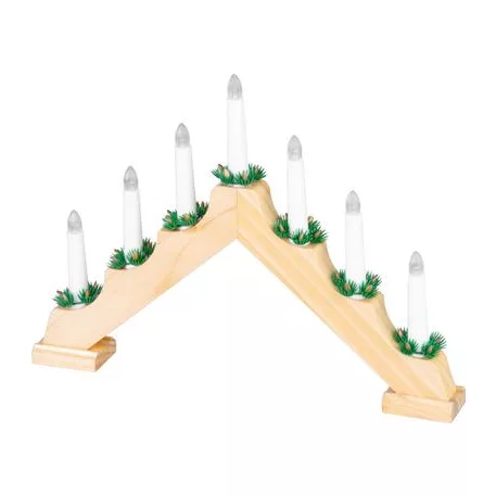 Gyertyatartó MagicHome Karácsony, 7x LED meleg fehér, fa utánzat, 2xAA, beltéri, 39x4,5x29 cm