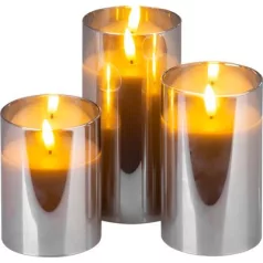   Gyertya MagicHome Karácsony, szett 3 db, meleg fehér, üvegben, 3xAAA