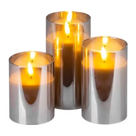 Gyertya MagicHome Karácsony, szett 3 db, meleg fehér, üvegben, 3xAAA