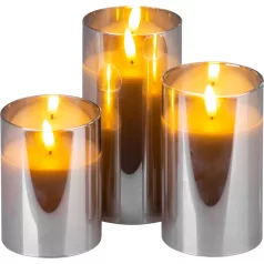   MagicHome karácsonyi gyertya, 3 darabos, meleg fehér, üvegben, 3xAAA