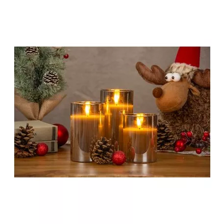 Gyertya MagicHome Karácsony, szett 3 db, meleg fehér, üvegben, 3xAAA