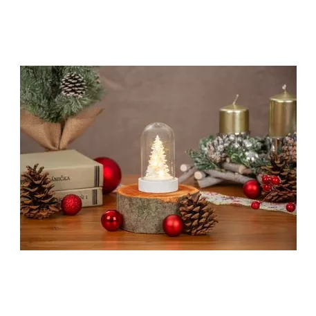 Dekoráció MagicHome Karácsony, fehér fa kupolában, LED, meleg fehér, beltéri, 5,5x9 cm