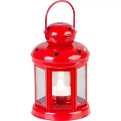   Lámpás MagicHome Karácsony, piros, LED gyertyával meleg fehér, 10x15/20 cm