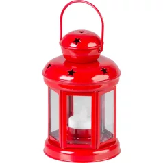   Lámpás MagicHome Karácsony, piros, LED gyertyával meleg fehér, 10x15/20 cm