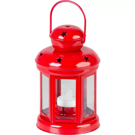 Lámpás MagicHome Karácsony, piros, LED gyertyával meleg fehér, 10x15/20 cm