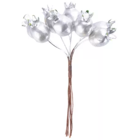 Ág MagicHome Karácsony, csipkebogyó, ezüst, 13 cm