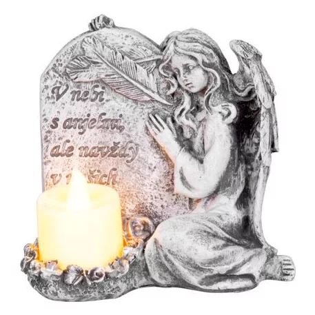 Dekoráció MagicHome, Angyal gyertyával, LED, polirezin, sírra, 12x8x12 cm