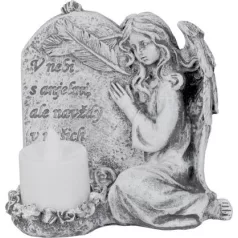   Dekoráció MagicHome, Angyal gyertyával, LED, polirezin, sírra, 12x8x12 cm