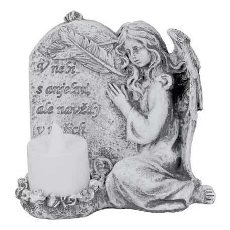 Dekoráció MagicHome, Angyal gyertyával, LED, polirezin, sírra, 12x8x12 cm
