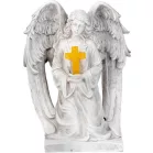 Dekoráció MagicHome, Angyal kereszttel, LED, polirezin, sírra, szolár, 23,5x19,5x30,5 cm