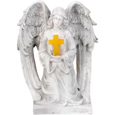   Dekoráció MagicHome, Angyal kereszttel, LED, polirezin, sírra, szolár, 23,5x19,5x30,5 cm