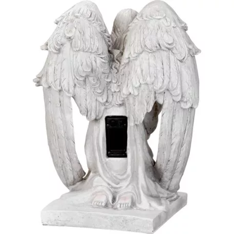 Dekoráció MagicHome, Angyal kereszttel, LED, polirezin, sírra, szolár, 23,5x19,5x30,5 cm