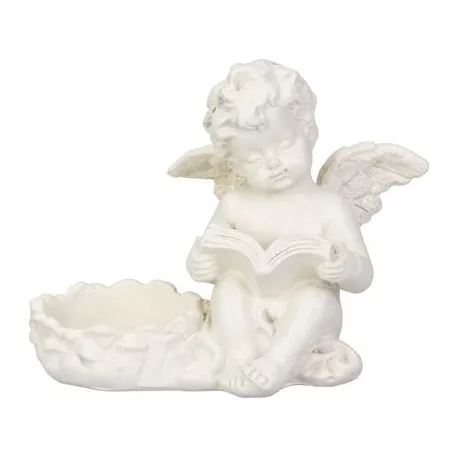 Dekoráció MagicHome, Angyalka könyvvel, polirezin, sírra, 11,5x7,5x9,5 cm
