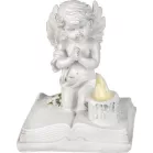MagicHome dekoráció, Imádkozó angyal könyvön, LED, polirezin, sírhoz, 11,5x7,5x13,5 cm