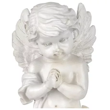 MagicHome dekoráció, Imádkozó angyal könyvön, LED, polirezin, sírhoz, 11,5x7,5x13,5 cm