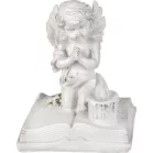 MagicHome dekoráció, Imádkozó angyal könyvön, LED, polirezin, sírhoz, 11,5x7,5x13,5 cm