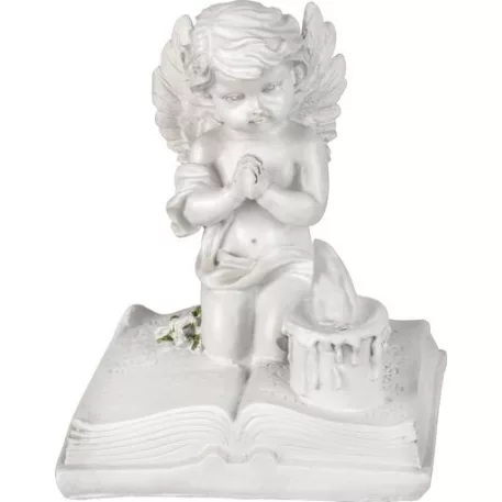 MagicHome dekoráció, Imádkozó angyal könyvön, LED, polirezin, sírhoz, 11,5x7,5x13,5 cm