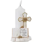 Dekoráció MagicHome, Kereszt gyertyával, LED, polirezin, sírra, 2xAA, 11,5x11,5x18 cm