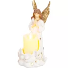 MagicHome dekoráció , Angyal gyertyával, LED, polirezin, sírra, 10,5x14x20 cm