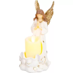   MagicHome dekoráció , Angyal gyertyával, LED, polirezin, sírra, 10,5x14x20 cm