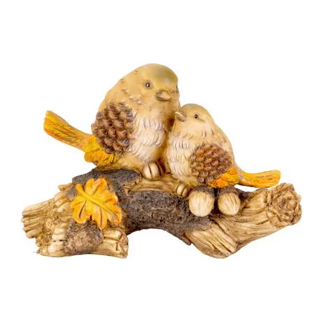 Dekoráció MagicHome Nature, Madarak csonkon, polirezin, 24x10,5x15,5 cm