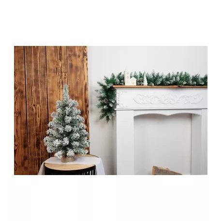 Fácska MagicHome Karácsony Snowy, fenyő jutában, havas, 60 cm