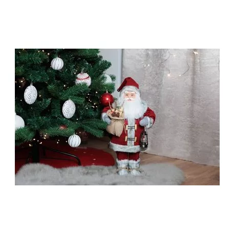 Dekoráció MagicHome Karácsony, Mikulás lámpással, piros, 46 cm