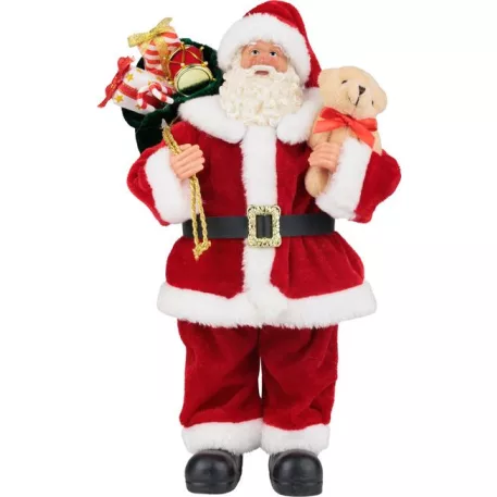 Dekoráció MagicHome Karácsony, Mikulás ajándékokkal és macival, piros, 30 cm