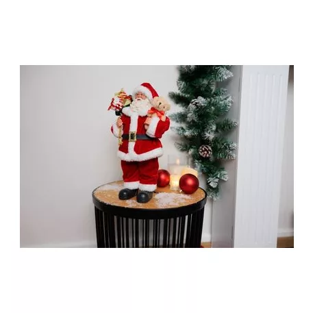 Dekoráció MagicHome Karácsony, Mikulás ajándékokkal és macival, piros, 30 cm