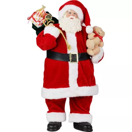 Dekoráció MagicHome Karácsony, Mikulás ajándékokkal és macival, piros, 46 cm