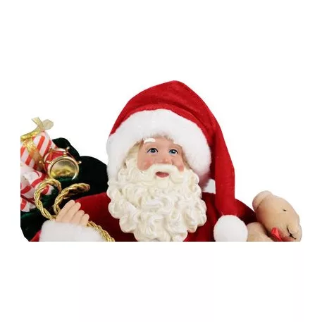 Dekoráció MagicHome Karácsony, Mikulás ajándékokkal és macival, piros, 46 cm