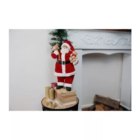 Dekoráció MagicHome Karácsony, Mikulás ajándékokkal és macival, piros, 46 cm