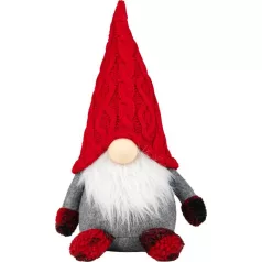   Figura MagicHome Karácsony, Rövid lábú manó, szövet, piros-szürke, 23x16x36 cm