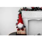 Figura MagicHome Karácsony, Rövid lábú manó, szövet, piros-szürke, 23x16x36 cm