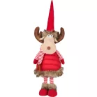 Figura MagicHome Karácsony, Szarvastehén sállal, szövet, piros, 18x16x55 cm