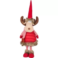   Figura MagicHome Karácsony, Szarvastehén sállal, szövet, piros, 18x16x55 cm